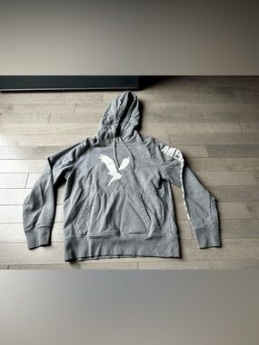 Men’s Gray American Eagle Logo Pull Over Long Sleeve Hooded Hoodie Sweatshirt L
